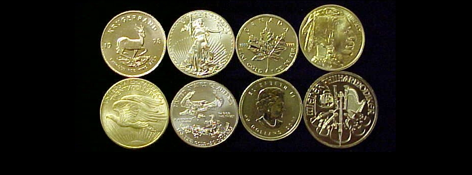 Gold Krugerrands, American Eagles and gold coins