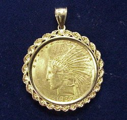 U.S $10 Indian Gold Coin Rope Frame
