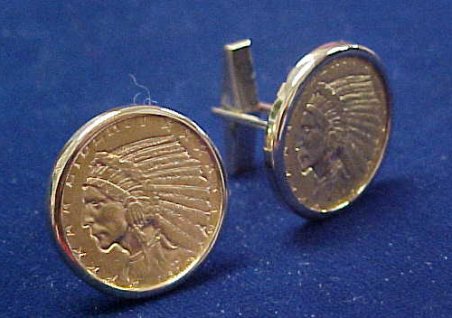 U.S. $5.00 Indian Head gold coin Cuff Links